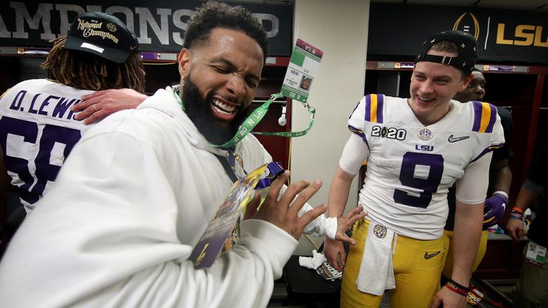 Former LSU Tiger Odell Beckham celebrated with the team after the national championship game