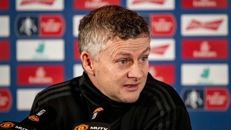 Manager Ole Gunnar Solskjaer of Manchester United speaks during a press conference at Aon Training Complex on January 03, 2020 in Manchester, England. 