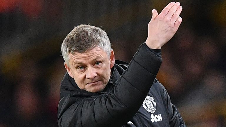 Manchester United manager Ole Gunnar Solskjaer gestures on the touchline during the FA Cup third round football match against Wolves at Molineux
