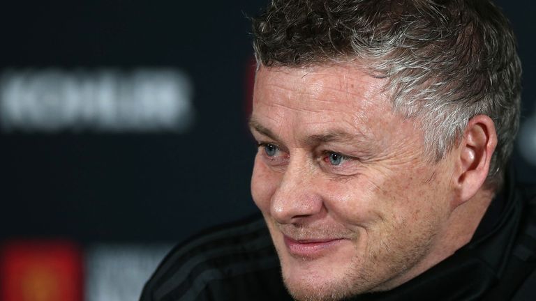 Manager Ole Gunnar Solskjaer of Manchester United speaks during a press conference at Aon Training Complex on January 06, 2020 in Manchester, England.