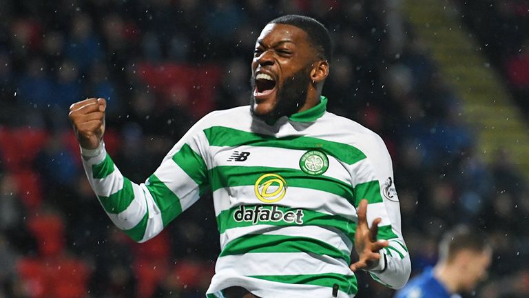 Celtic's Olivier Ntcham celebrates his opener against St Johnstone 