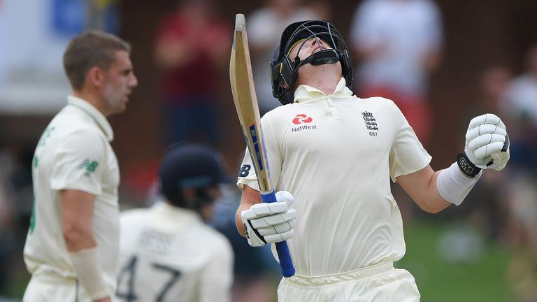 Ollie Pope celebrates his maiden Test century on day two of the Third Test between South Africa and England