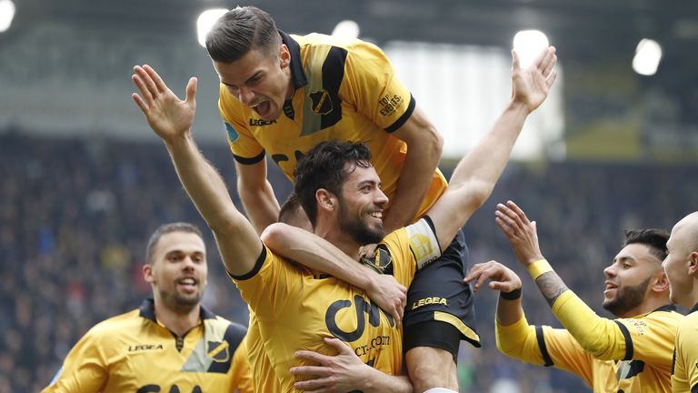 Pablo Mari celebrates scoring for Eredivisie side NAC Breda