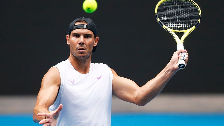 Rafael Nadal of Spain practices ahead of the 2020 Australian Open at Melbourne Park on January 16, 2020 in Melbourne, Australia