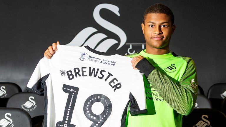 Swansea Citys new loan signing Rhian Brewster at the Fairwood Training Ground on January 07, 2020 in Swansea, Wales