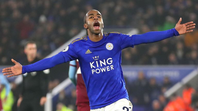 Ricardo Pereira celebrates scoring Leicester's second goal