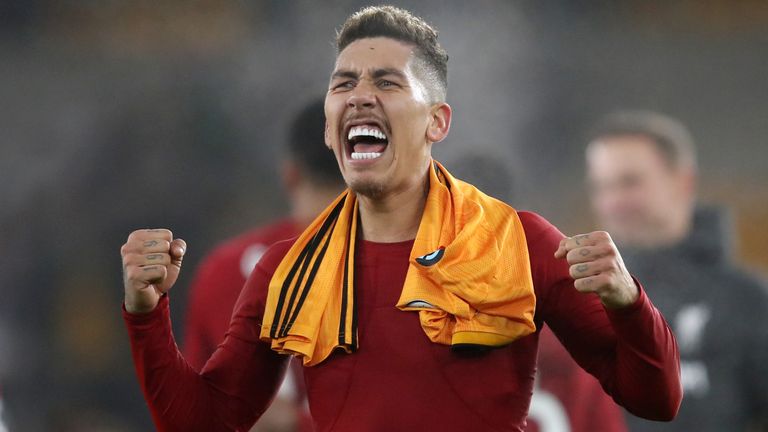 Roberto Firmino celebrates Liverpool's win over Wolves