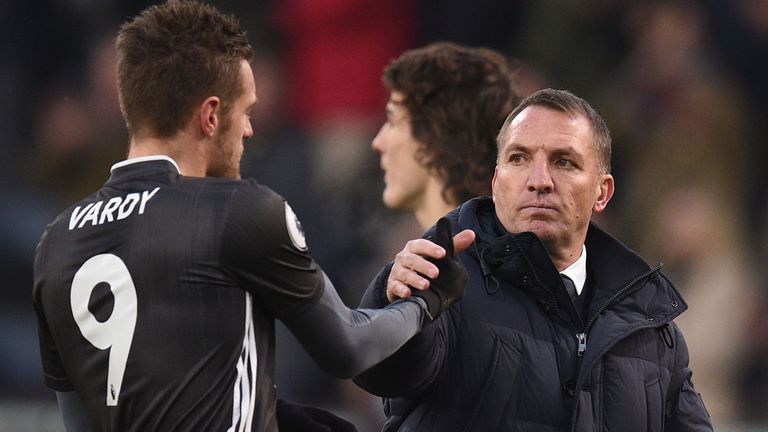 Brendan Rodgers with Jamie Vardy