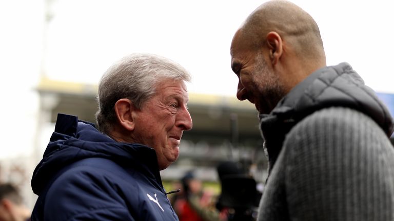 Crystal Palace manager Roy Hodgson (left) and Manchester City's Pep Guardiola before kick-off during the Premier League match at Selhurst Park