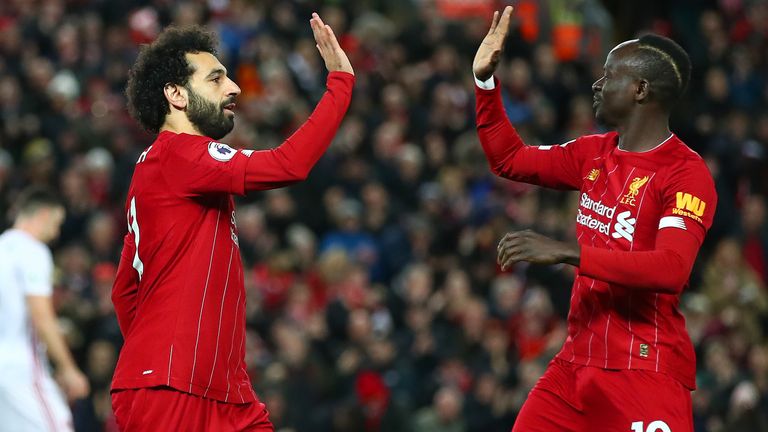 Mo Salah celebrates a goal for Liverpool
