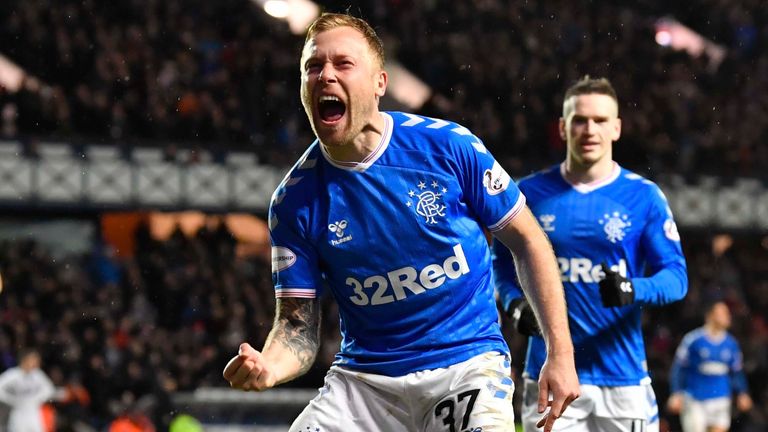 Scott Arfield celebrates after scoring to make it 2-0 to Rangers against Ross County
