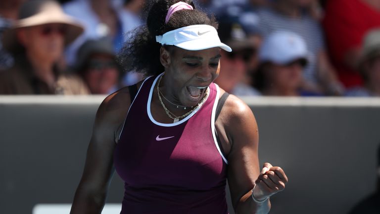 Serena Williams of the US celebrates a point against Christina McHale of the US during their women's singles second round match during the Auckland Classic tennis tournament in Auckland on January 9, 2020. 
