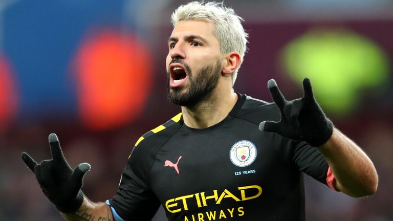 Sergio Aguero celebrates scoring his 176th Premier League goal - a record for an overseas player