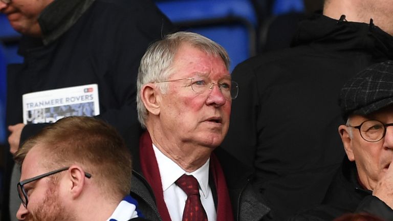 BIRKENHEAD, ENGLAND - JANUARY 26: Former Manchester United manager Sir Alex Ferguson watches on from the stands during the FA Cup Fourth Round match between Tranmere Rovers and Manchester United at Prenton Park on January 26, 2020 in Birkenhead, England. (Photo by Gareth Copley/Getty Images)