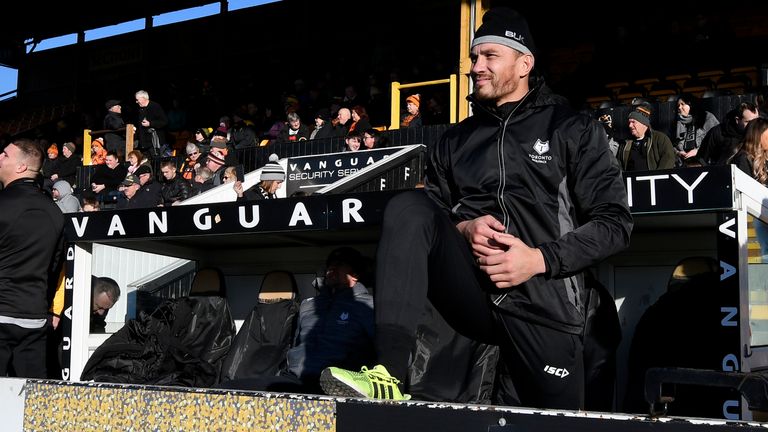 CASTLEFORD, ENGLAND - JANUARY 19: Sonny Bill Williams of Toronto Wolfpack stretches ahead of the Michael Shenton testimonial between Castleford Tigers and Toronto Wolfpack at on January 19, 2020 in Castleford, England. (Photo by George Wood/Getty Images)