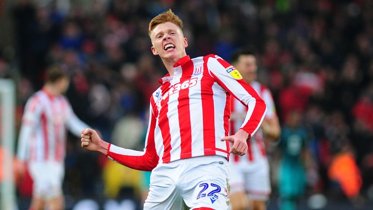 STOKE-ON-TRENT, ENGLAND - JANUARY 25: Sam Clucas of Stoke City celebrates scoring the opening goal during the Sky Bet Championship match between Stoke City and Swansea City at the Bet 365 Stadium on January 25, 2020 in Stoke-on-Trent, England. (Photo by Athena Pictures/Getty Images)
