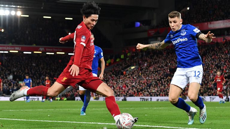 Takumi Minamino made his Liverpool debut against Everton in the FA Cup third-round tie at Anfield