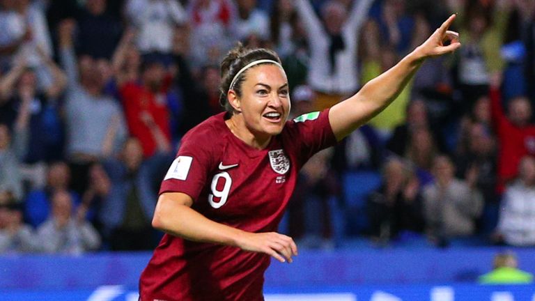 Taylor celebrates scoring England's winner against Argentina at the 2019 Women's World Cup 