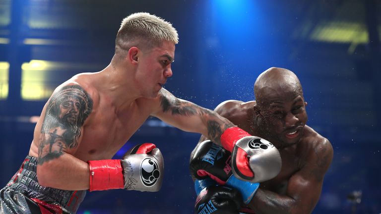 January 30, 2020; Miami, FL, USA; IBF super featherweight champion Tevin Farmer and Joseph Diaz during their January 30th Matchroom Boxing USA bout at The Meridian.  Mandatory Credit: Ed Mulholland/Matchroom Boxing USA