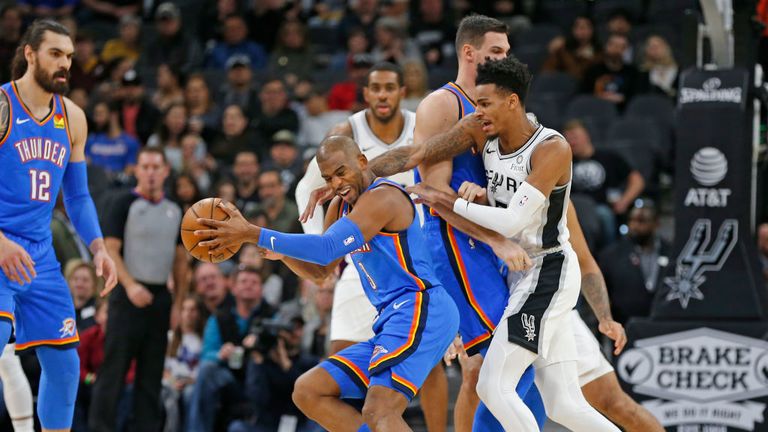 Oklahoma City Thunder against the San Antonio Spurs in Week 11 of the NBA season.