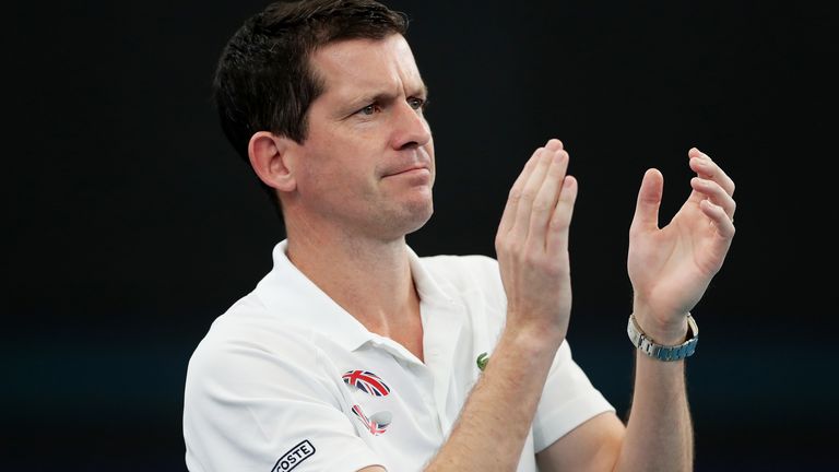 Great Britain captain Tim Henman reacts during day five of the 2020 Sydney International at Ken Rosewall Arena on January 07, 2020 in Sydney, Australia. 