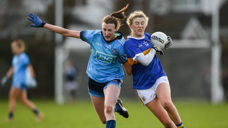 Emma Morrissey  of Tipperary in action against Lucy Collins of Dublin