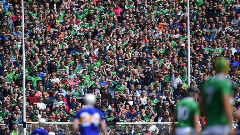 A general view of spectators during the Munster GAA Hurling Senior Championship Final match between Limerick and Tipperary at LIT Gaelic Grounds in Limerick