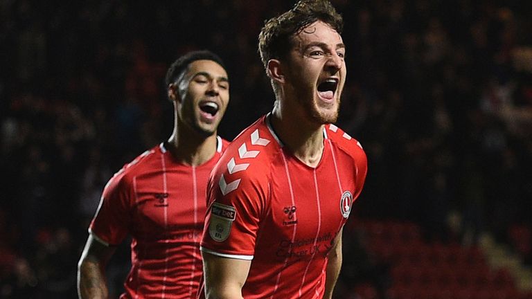 Charlton Athletic's Tom Lockyer (centre) celebrates their second goal