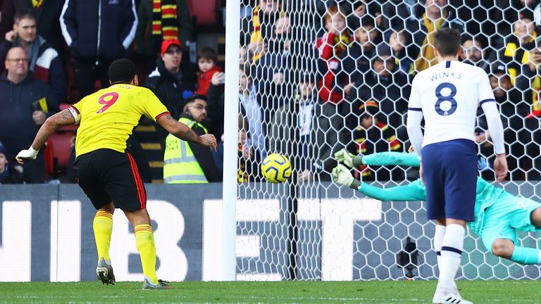 Troy Deeney's penalty is saved by Paulo Gazzaniga