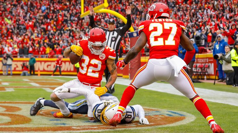 KANSAS CITY, MO - DECEMBER 29: Tyrann Mathieu #32 of the Kansas City Chiefs intercepts a second quarter pass in the end zone intended for Mike Williams #81 of the Los Angeles Chargers at Arrowhead Stadium on December 29, 2019 in Kansas City, Missouri. (Photo by David Eulitt/Getty Images)