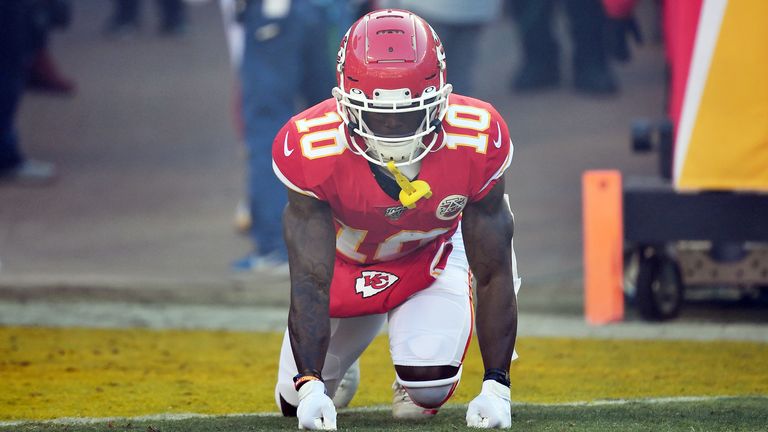 Tyreek Hill had five catches for 67 yards and two touchdowns against the Titans