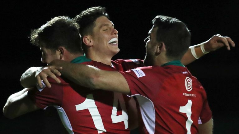 Scotland v Wales - European Championship - Netherdale
Wales' Josh Ralph (centre) celebrates scoring a try during the European Championship match at Netherdale, Galashiels.