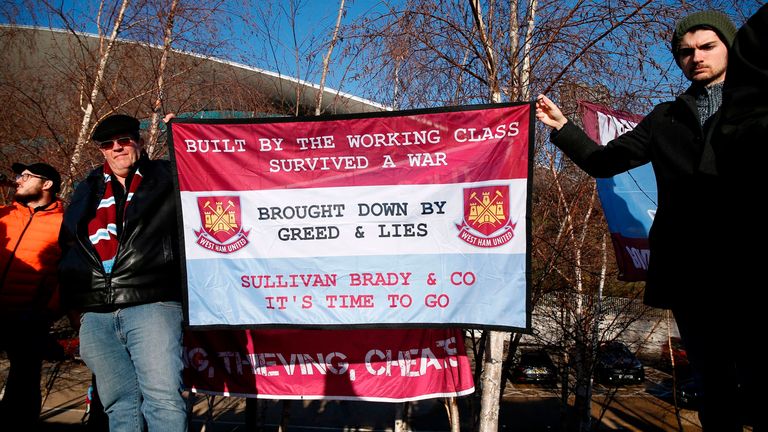 Hundreds of protesters gathered at the London Stadium before kick-off