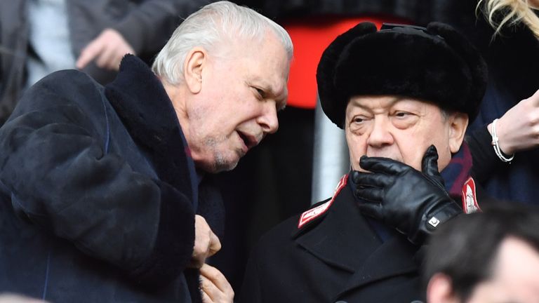 West Ham United co-owners David Sullivan (right) and David Gold pictured during an FA Cup match in 2018