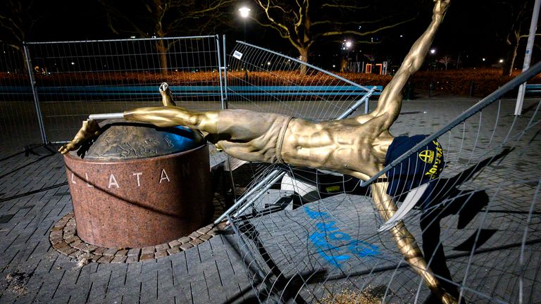 The statue of Zlatan Ibrahimovic has been cut down 