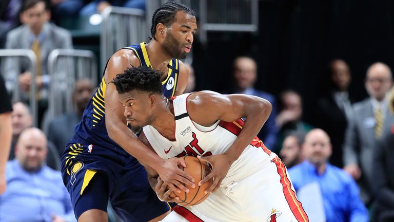 TJ Warren attempts to stop Jimmy Butler during the Pacers&#39; loss to the Heat