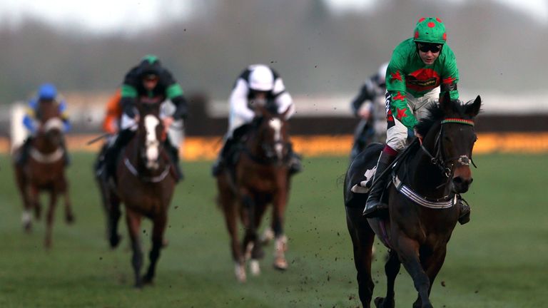 Ocean Wind ridden by jockey Aidan Coleman winning the Racing... Only Bettor Podcast Bumper during Betfair Super Saturday at Newbury Racecourse.