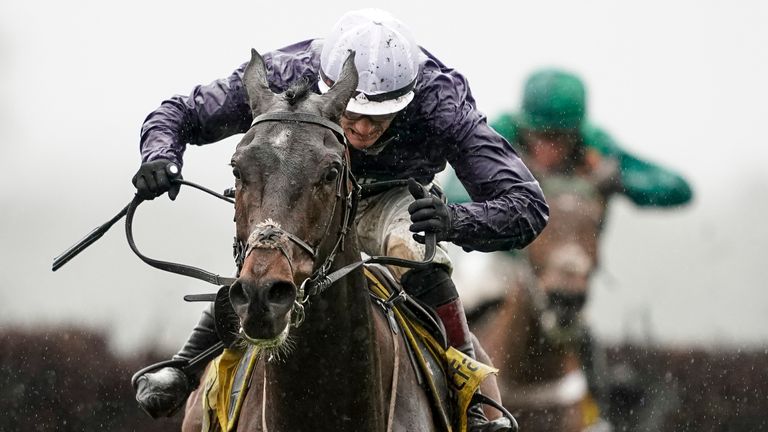 ASCOT, ENGLAND - FEBRUARY 15: Sam Twiston-Davies riding Riders On The Storm clear the last to win The Betfair Ascot Chase at Ascot Racecourse on February 15, 2020 in Ascot, England. (Photo by Alan Crowhurst/Getty Images)