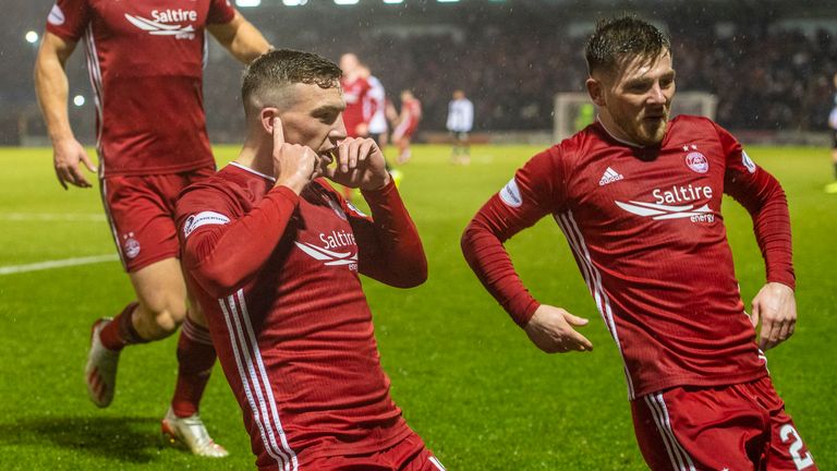 Aberdeen’s Lewis Ferguson celebrates his opener against St Mirren