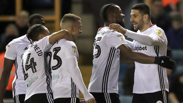 Fulham's Aleksandar Mitrovic celebrates scoring against Millwall