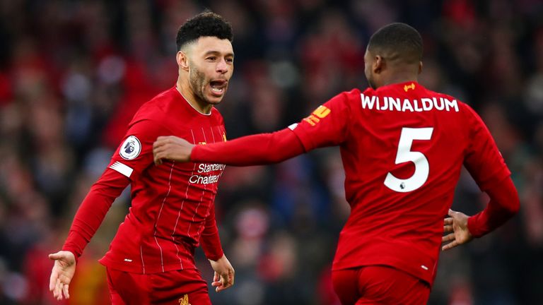 Alex Oxlade-Chamberlain celebrates his goal against Southampton with Liverpool team-mate Georginio Wijnaldum