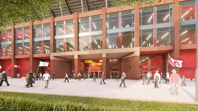 Computer generated image showing outside of new Anfield Road Stand