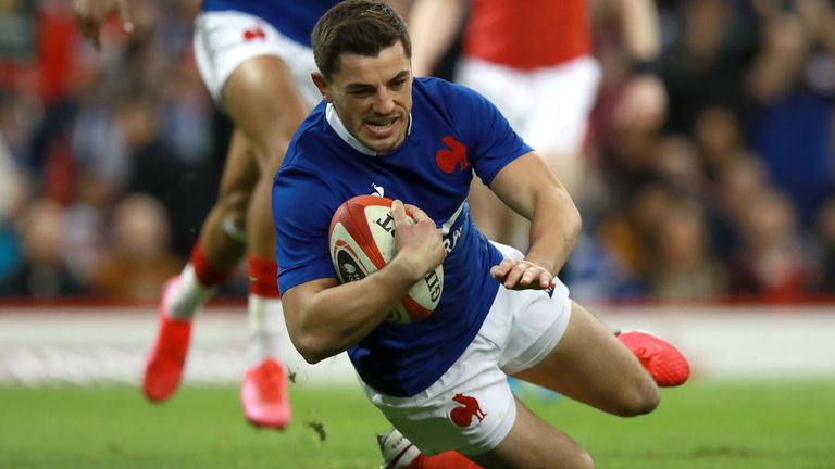 Anthony Bouthier scores France's opening try against Wales