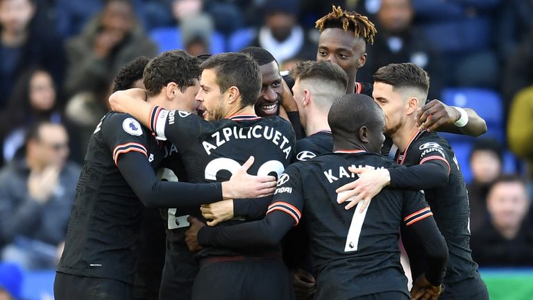 Antonio Rudiger celebrates his goal against Leicester with team-mates