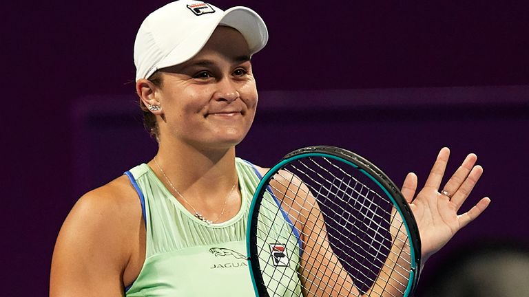 Ashleigh Barty of Australia acknowledges the fans after winning against Laura Siegemund of Germany during day three of the WTA Qatar Total Open 2020 at Khalifa International Tennis and Squash Complex on February 25, 2020 in Doha,