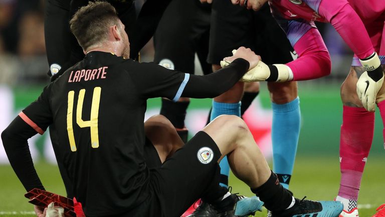 Aymeric Laporte limped out of Manchester City&#39;s last-16 Champions League clash at Real Madrid