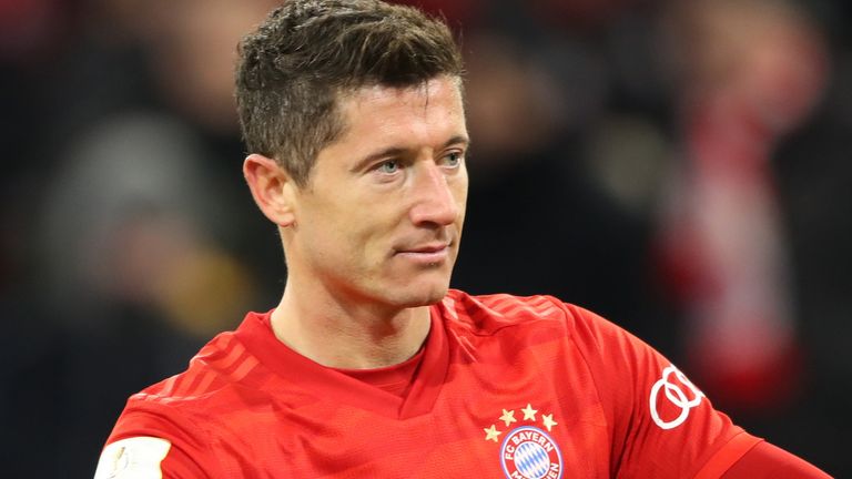 Robert Lewandowski celebrates scoring for Bayern against Hoffenheim