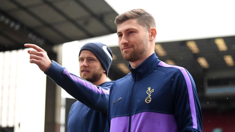Ben Davies and Eric Dier of Tottenham Hotspur inspect the pitch prior to the Premier League match between Aston Villa and Tottenham Hotspur at Villa Park on February 16, 2020 in Birmingham, United Kingdom.
