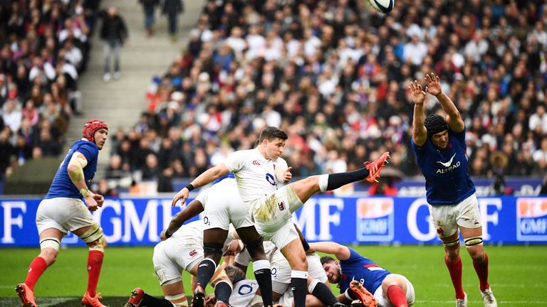 Ben Youngs puts up the box-kick for England