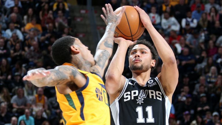Bryn Forbes of the San Antonio Spurs shoots the ball against the Utah Jazz